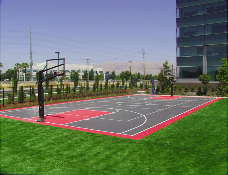 Corporate Campus Outdoor Sport Court Game Court, Basketball Court and Volleyball Court | Brocade Systems in San Jose, CA | AllSport America