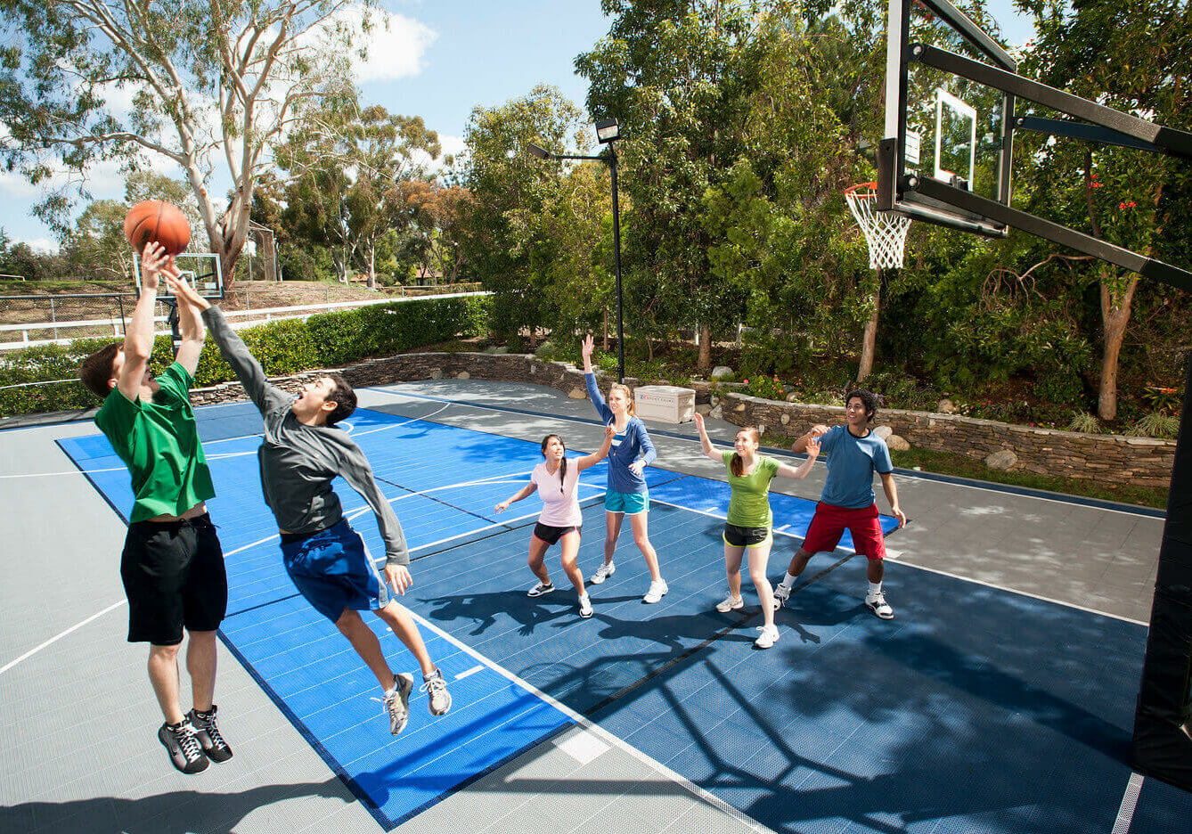 Residential Backyard Basketball Court, Sport Court. Basketball, Tennis, Volleyball, Futsal, Pickleball, and Badminton | AllSport America