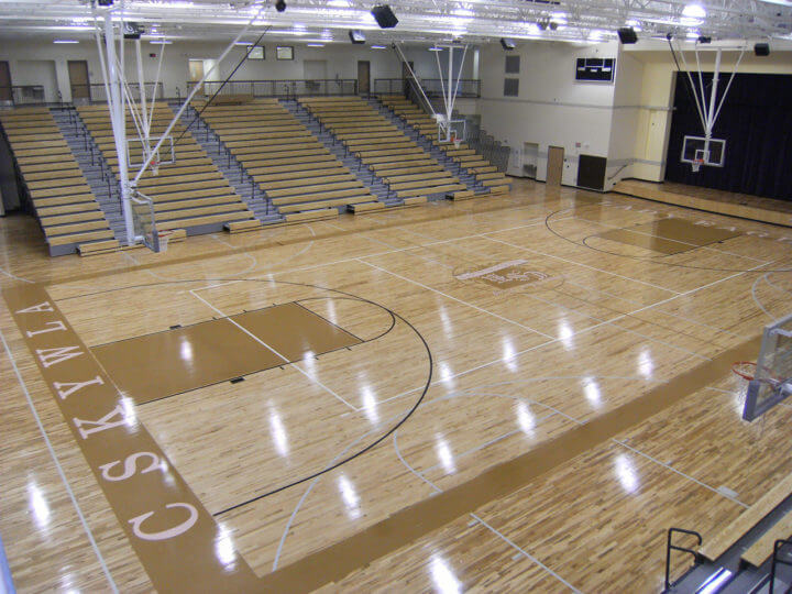Indoor Sport Court Northern California wood maple installation. Indoor Gymnasium Performance Athletic sports flooring. AllSport America